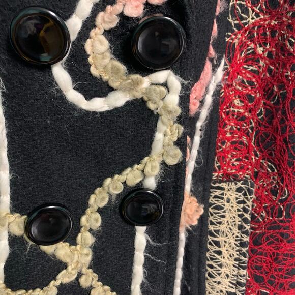 Moka Sport Vintage Wool Blend Embroidered Embellished Gray Pea Coat Size Medium - Picture 4 of 4